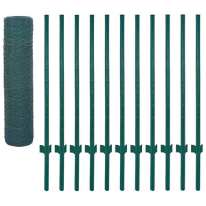 vidaXL Chain Link Fence with Posts Steel 25 x 0.5 m Green