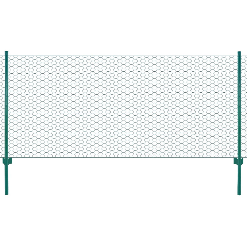 vidaXL Chain Link Fence with Posts Steel 25 x 1 m Green
