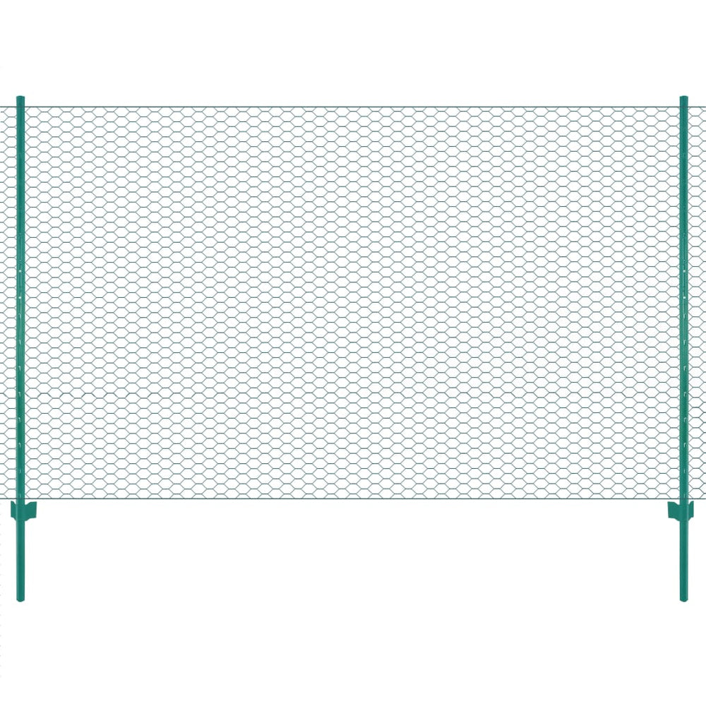 vidaXL Chain Link Fence with Posts Steel 25 x 1.5 m Green