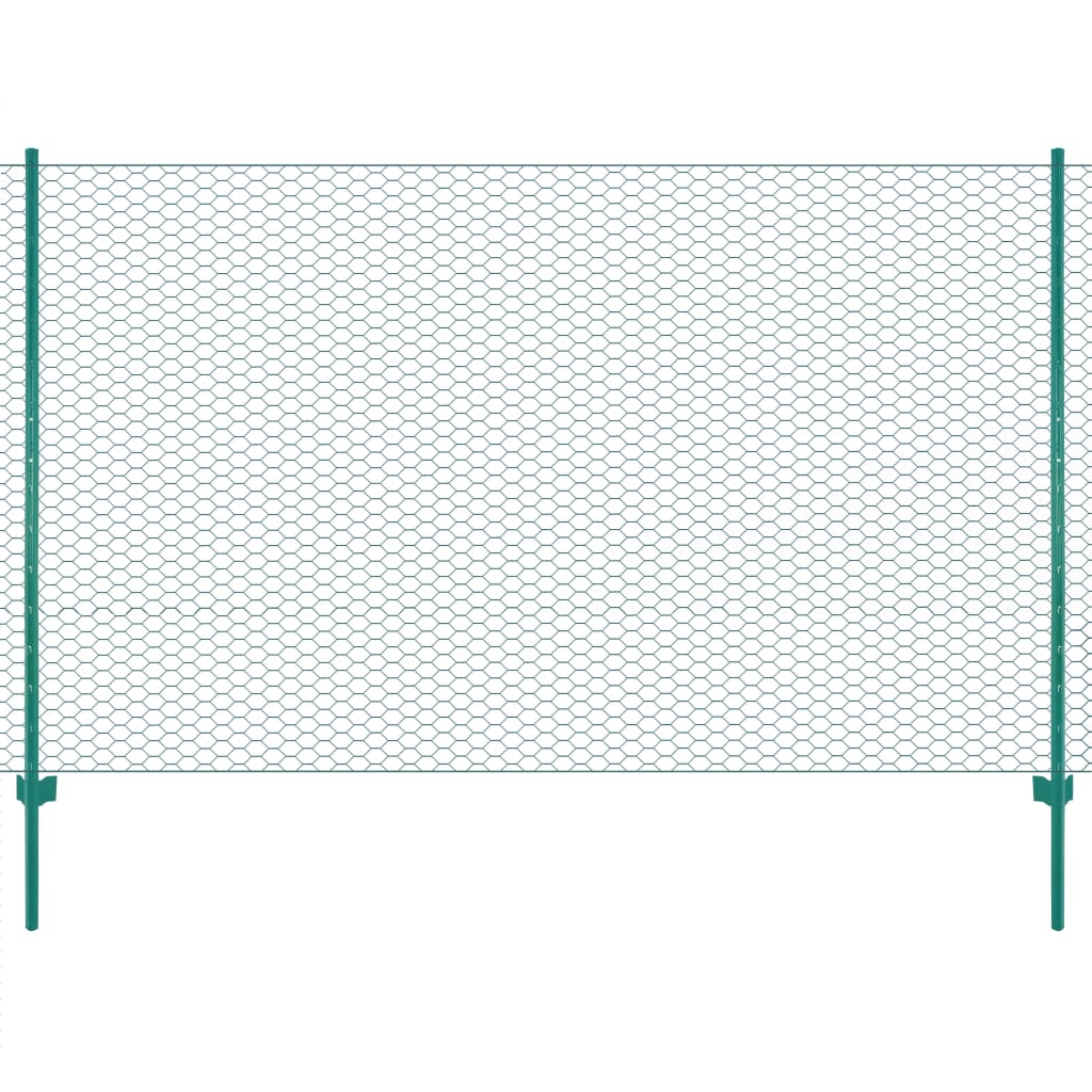 vidaXL Chain Link Fence with Posts Steel 25 x 1.5 m Green