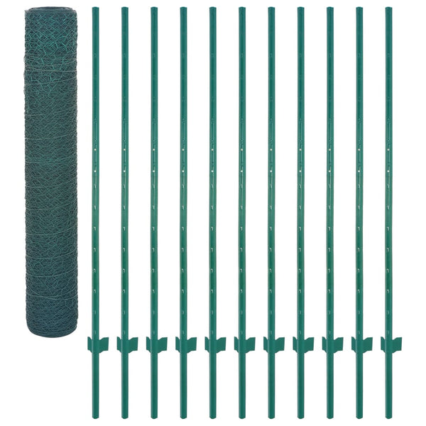 vidaXL Chain Link Fence with Posts Steel 25 x 1.5 m Green
