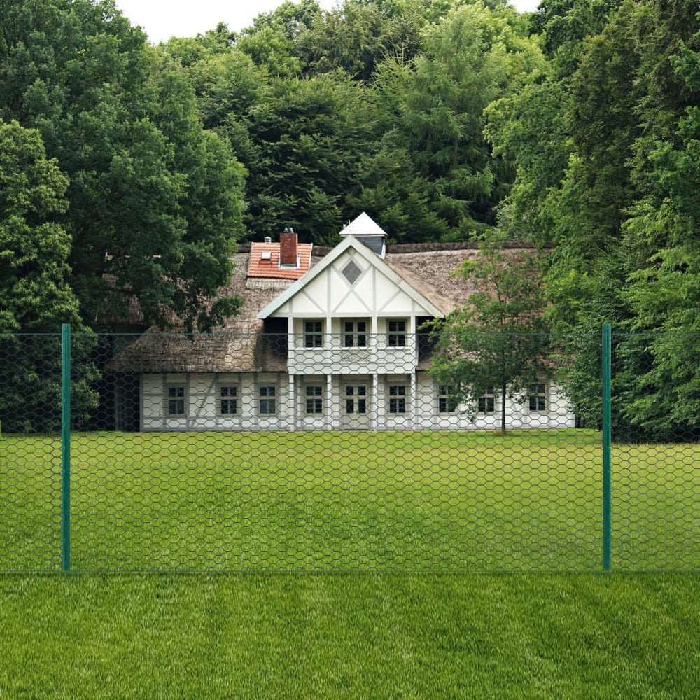 vidaXL Chain Link Fence with Posts Steel 25 x 0.5 m Green