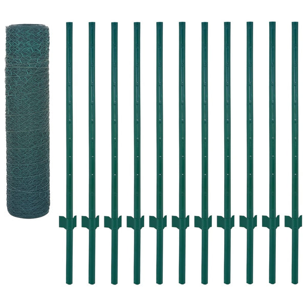 vidaXL Chain Link Fence with Posts Steel 25 x 0.5 m Green