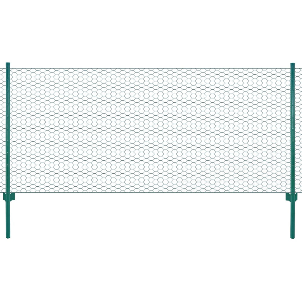 vidaXL Chain Link Fence with Posts Steel 25 x 1 m Green