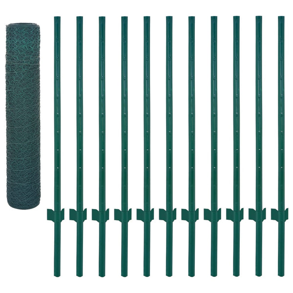 vidaXL Chain Link Fence with Posts Steel 25 x 0.75 m Green