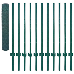 vidaXL Chain Link Fence with Posts Steel 25 x 1 m Green