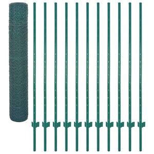 vidaXL Chain Link Fence with Posts Steel 25 x 1.5 m Green
