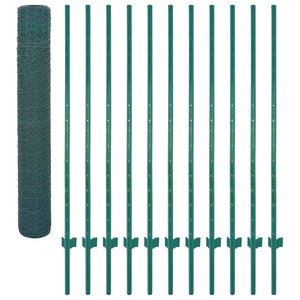 vidaXL Chain Link Fence with Posts Steel 25 x 2 m Green