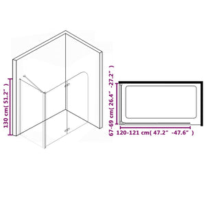 vidaXL Bathtub Screen 2-Fold Tempered Glass 120x68x130 cm
