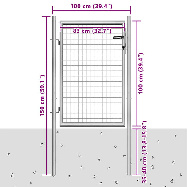 vidaXL Garden Gate Galvanised Steel 100 x 100 cm Silver