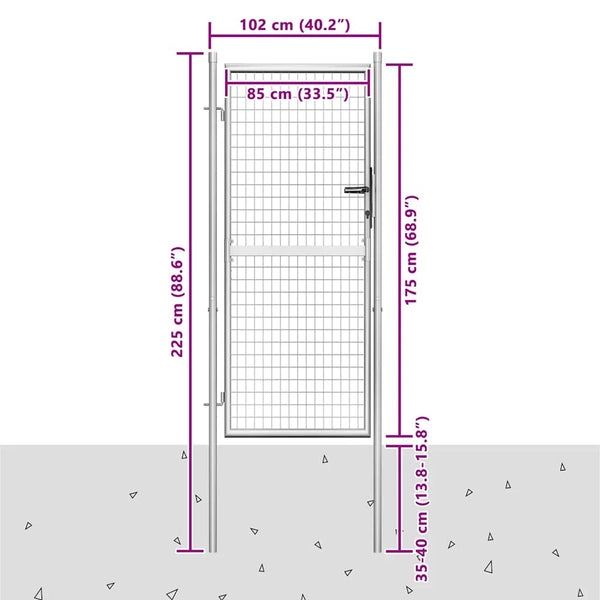 vidaXL Garden Gate Galvanized Steel 100 x 175 cm Silver
