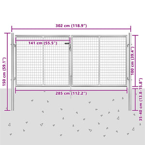 vidaXL Garden Gate Galvanized Steel 300 x 100 cm Silver