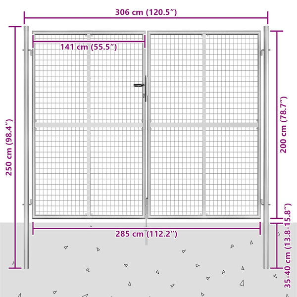 vidaXL Garden Gate Galvanized Steel 300 x 200 cm Silver