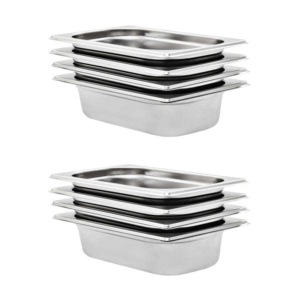 vidaXL Gastronorm Containers 8 pcs. GN 1/4 65 mm Stainless Steel