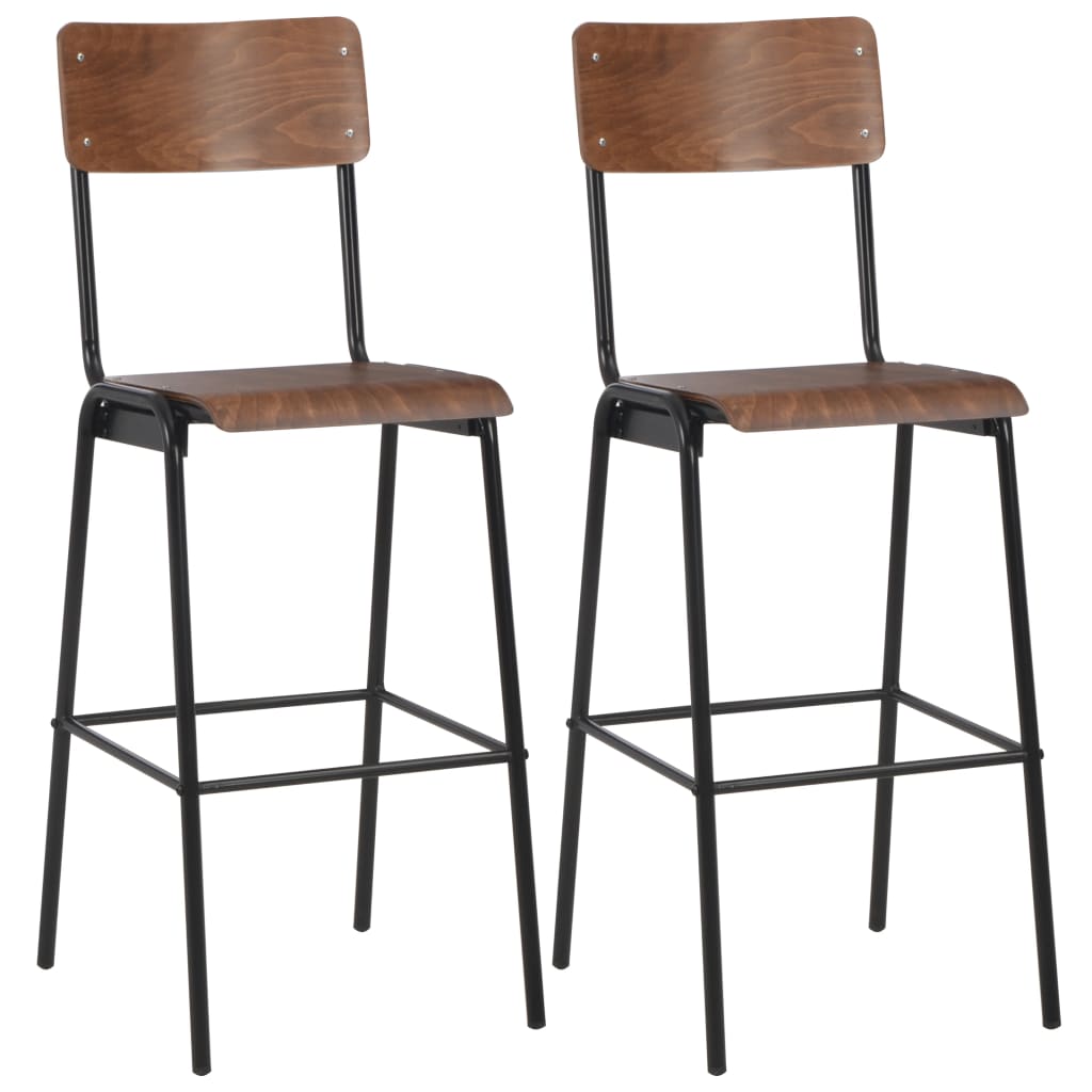vidaXL Bar Stools 2 pcs Brown Solid Plywood Steel