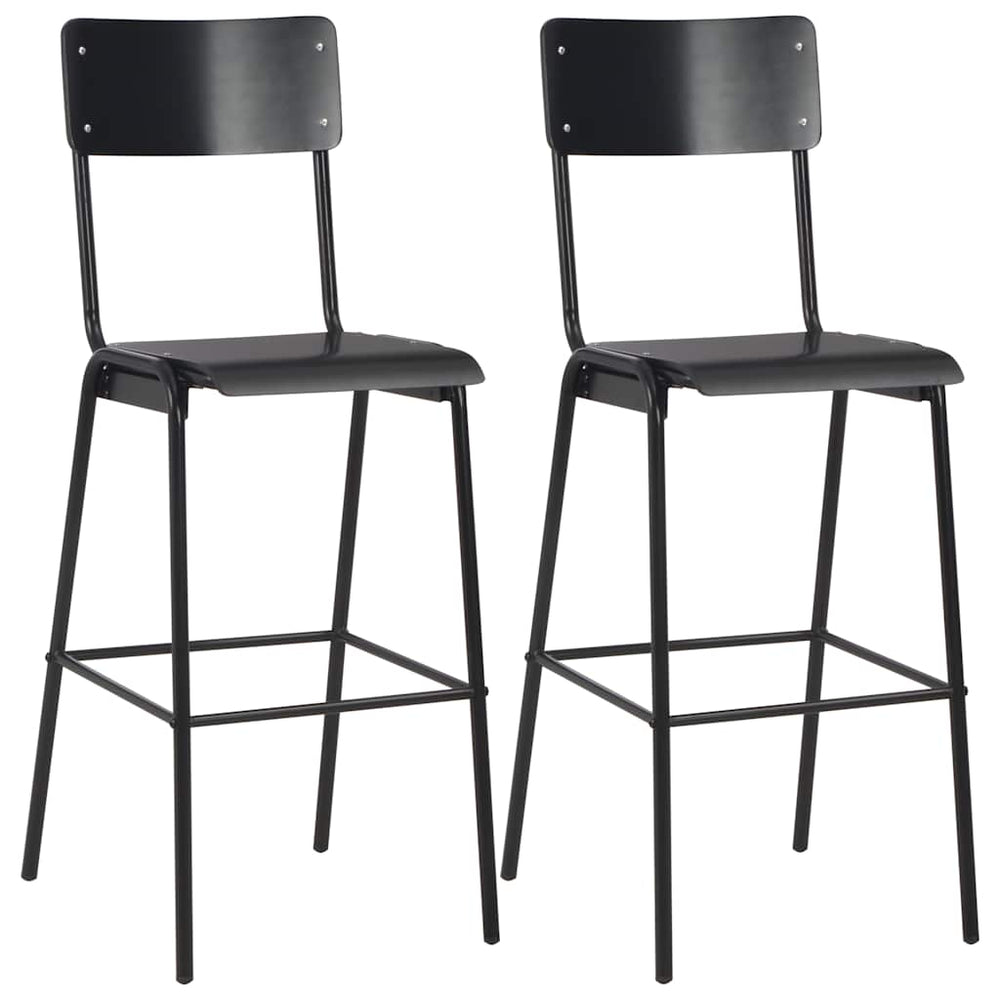 vidaXL Bar Stools 2 pcs Black Solid Plywood Steel
