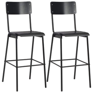 vidaXL Bar Stools 2 pcs Black Solid Plywood Steel