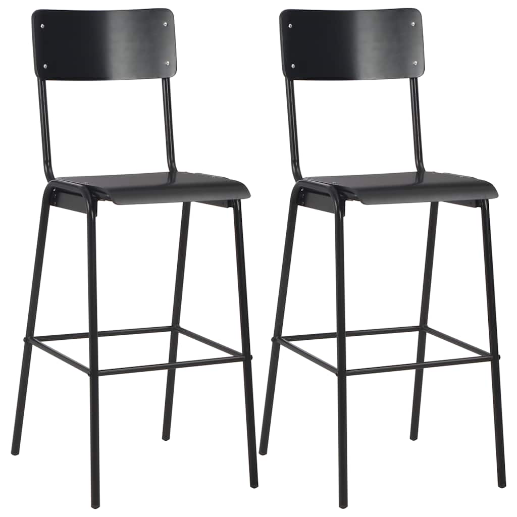 vidaXL Bar Stools 2 pcs Black Solid Plywood Steel