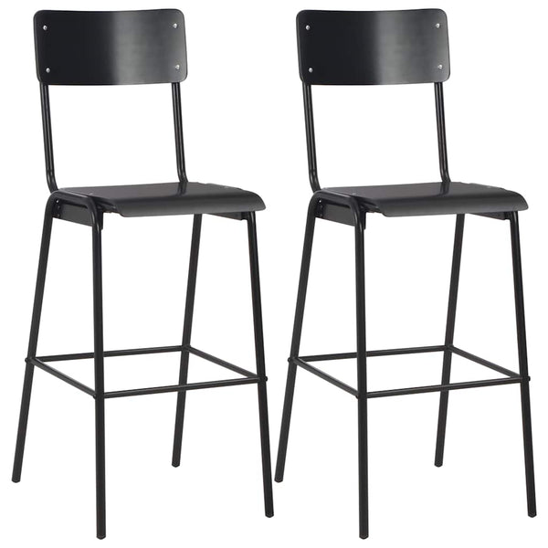 vidaXL Bar Stools 2 pcs Black Solid Plywood Steel