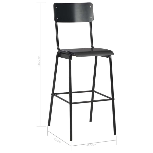 vidaXL Bar Stools 2 pcs Black Solid Plywood Steel