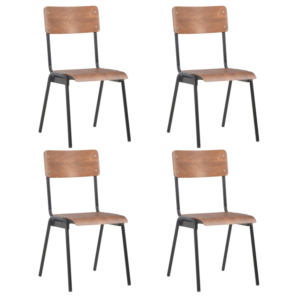 vidaXL Dining Chairs 4 pcs Brown Solid Plywood and Steel