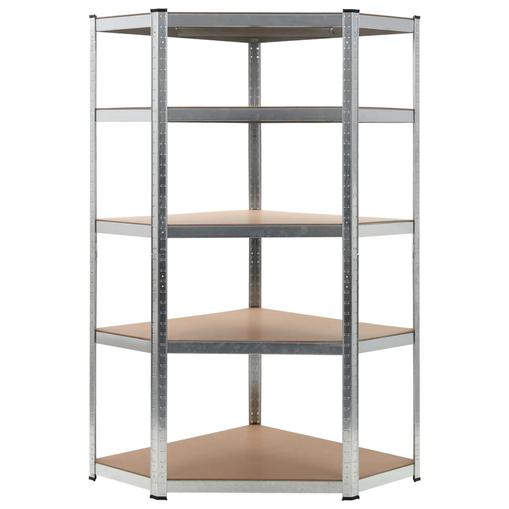 vidaXL 5-Tier Corner Shelf Silver Steel & Engineered Wood