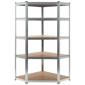 vidaXL 5-Tier Corner Shelf Silver Steel & Engineered Wood