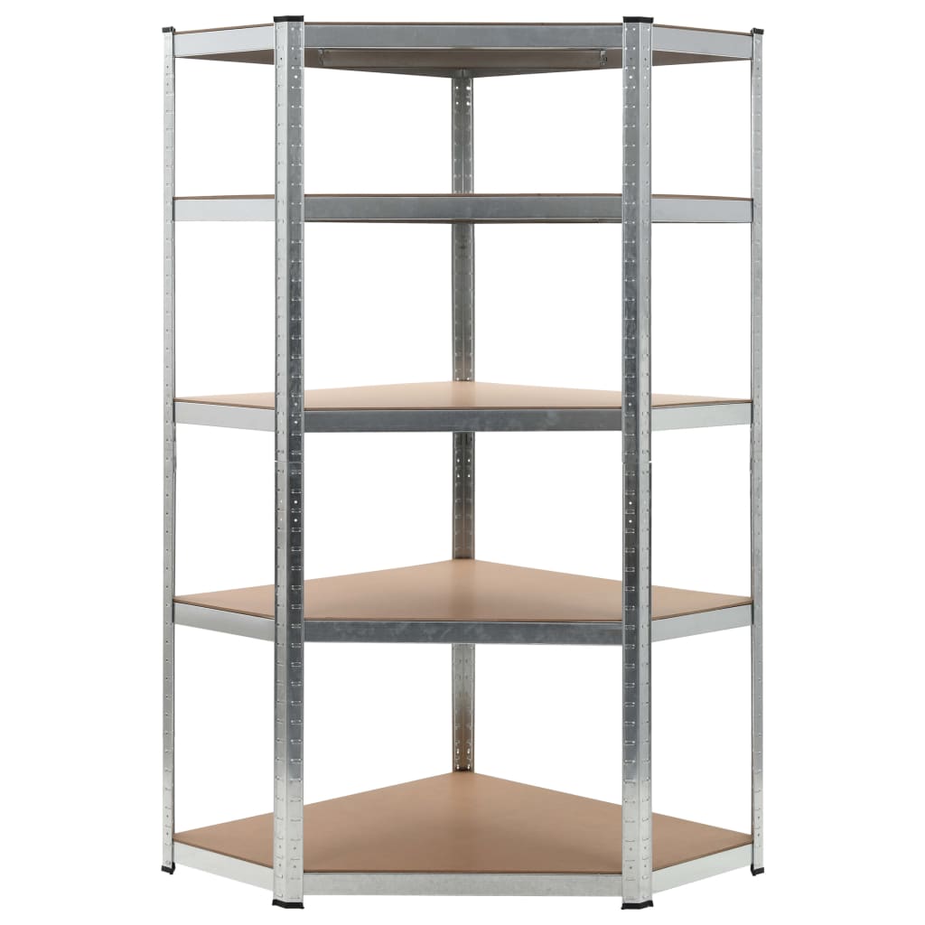 vidaXL 5-Tier Corner Shelf Silver Steel & Engineered Wood