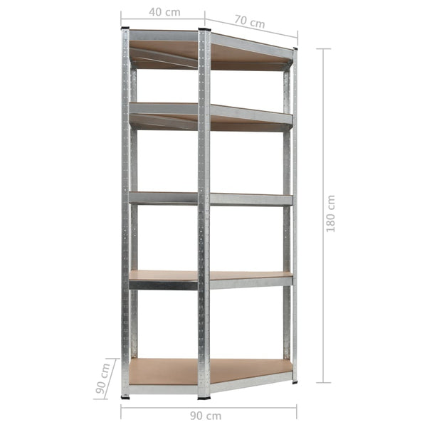 vidaXL 5-Tier Corner Shelf Silver Steel & Engineered Wood