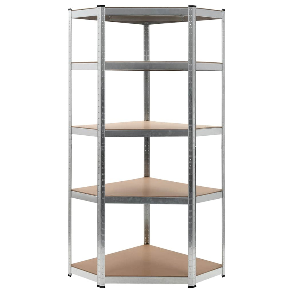 vidaXL 5-Tier Corner Shelf Silver Steel & Engineered Wood