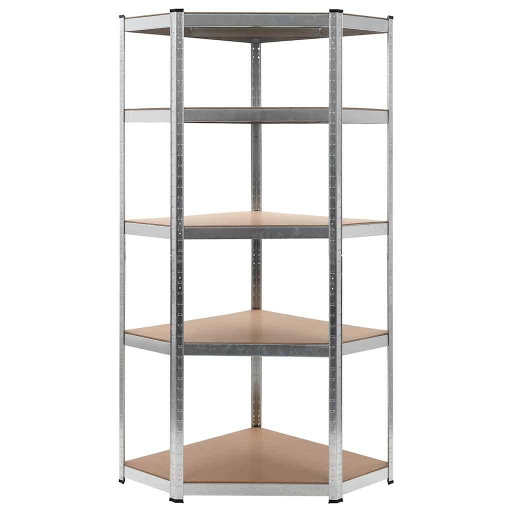vidaXL 5-Tier Corner Shelf Silver Steel & Engineered Wood