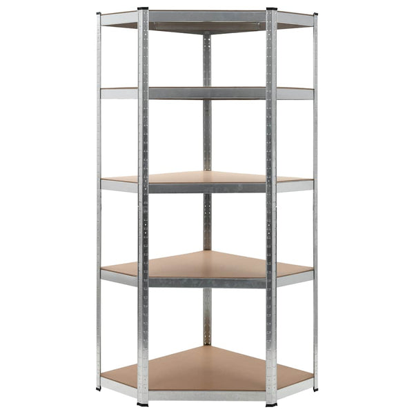 vidaXL 5-Tier Corner Shelf Silver Steel & Engineered Wood