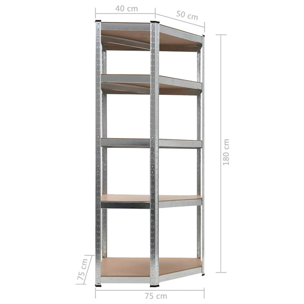 vidaXL 5-Tier Corner Shelf Silver Steel & Engineered Wood