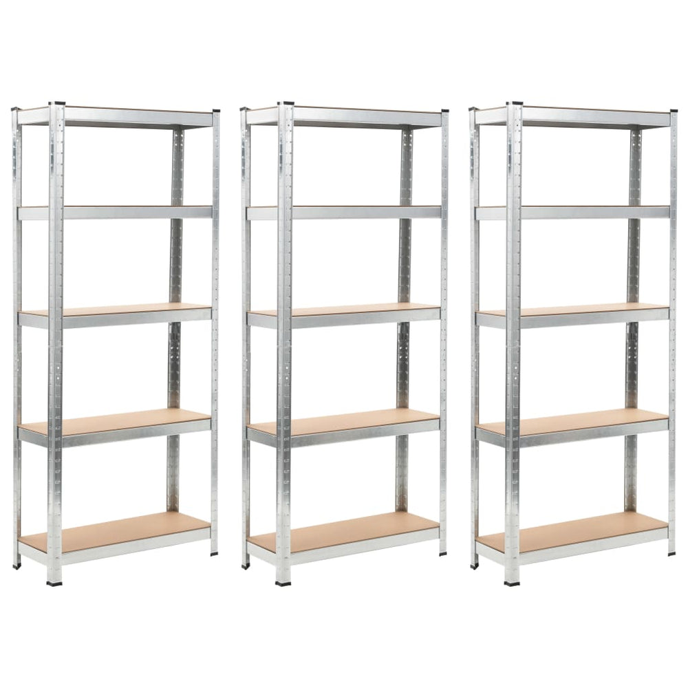 vidaXL 5-Tier Storage Shelves 3 pcs Silver Steel & Engineered Wood