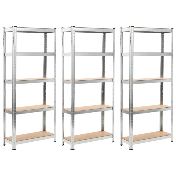 vidaXL 5-Tier Storage Shelves 3 pcs Silver Steel & Engineered Wood