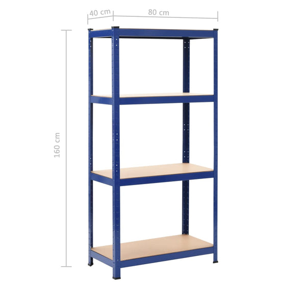 vidaXL 4-Tier Storage Rack Blue Steel & Engineered Wood