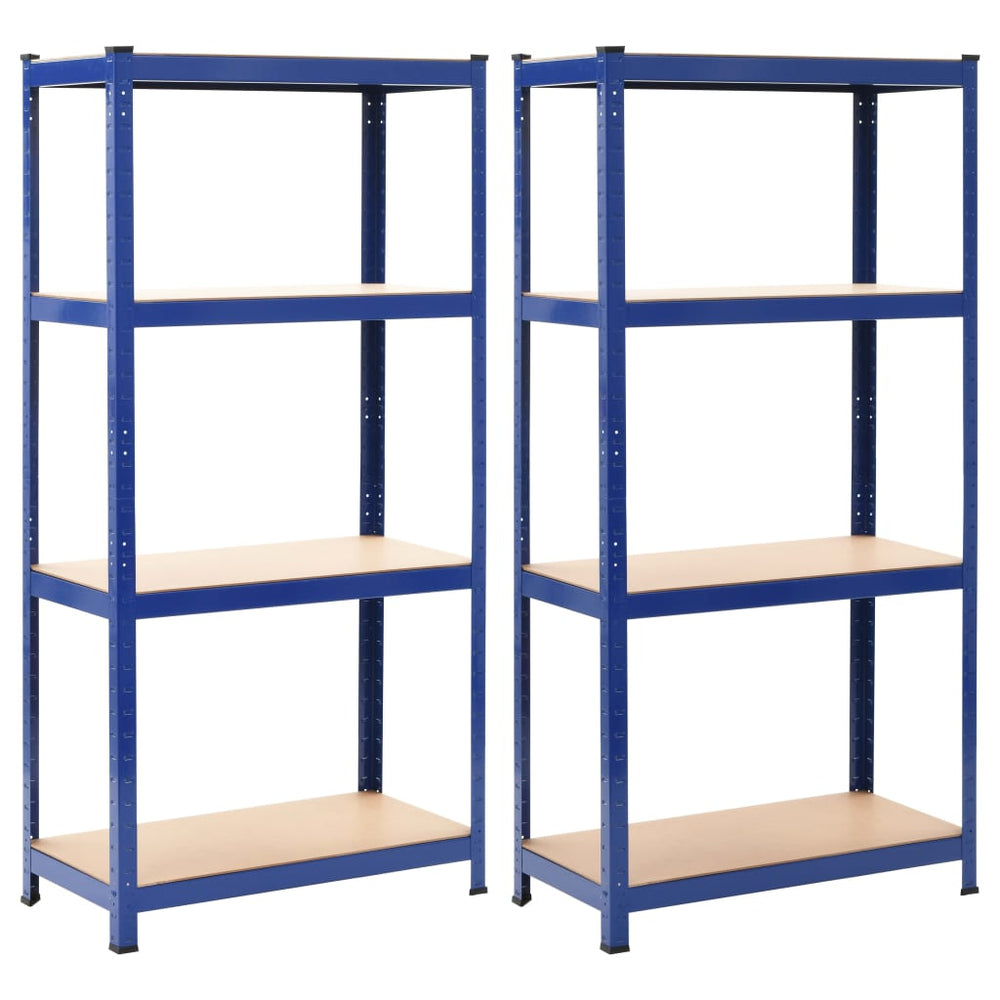 vidaXL 4-Tier Storage Shelves 2 pcs Blue Steel & Engineered Wood