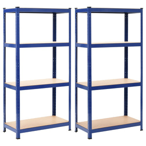 vidaXL 4-Tier Storage Shelves 2 pcs Blue Steel & Engineered Wood