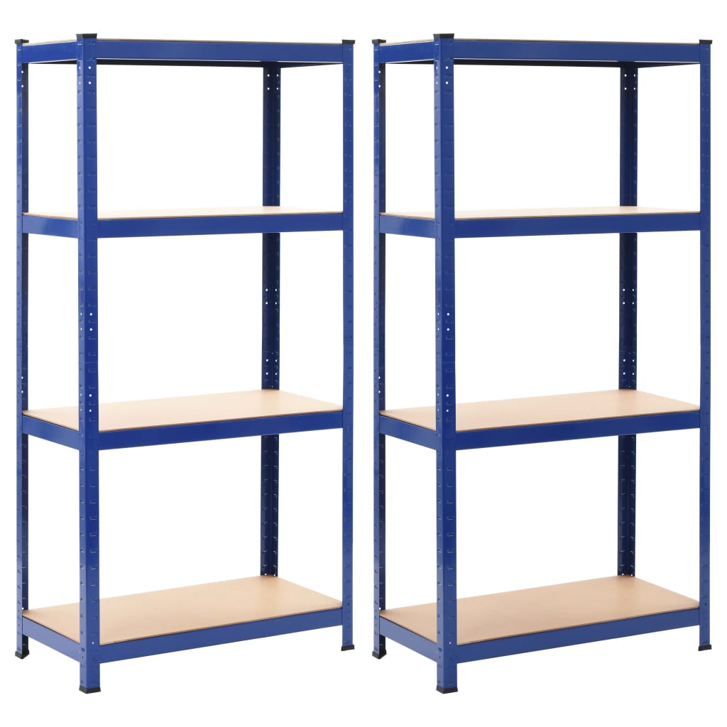 vidaXL 4-Tier Storage Shelves 2 pcs Blue Steel & Engineered Wood