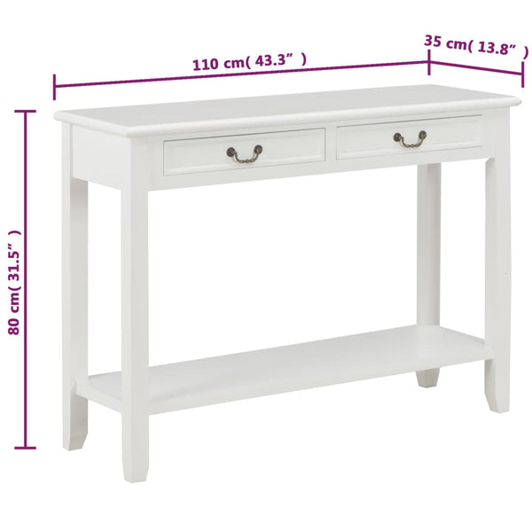 vidaXL Console Table White 110 x 35 x 80 cm Wood