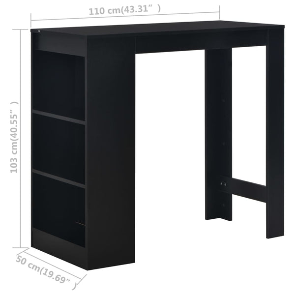vidaXL Bar Table with Shelves Black 110 x 50 x 103 cm
