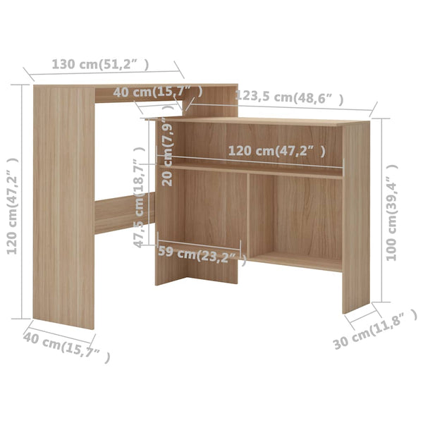 vidaXL Bar Table with 2 Table Tops Oak Look 130x40x120 cm