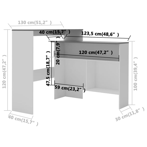 vidaXL Bar Table with 2 Table Tops White and Grey 130 x 40 x 120 cm