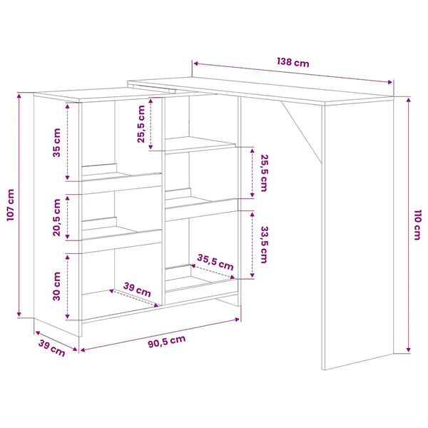 vidaXL Bar Table with Movable Shelf Black 138x39x110 cm