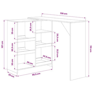 vidaXL Bar Table with Movable Shelf White 138x39x110 cm