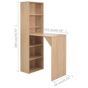 vidaXL Bar Table with Cabinet Oak Look 115x59x200 cm