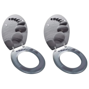 vidaXL Toilet Seats with Lid 2 pcs. MDF Stones