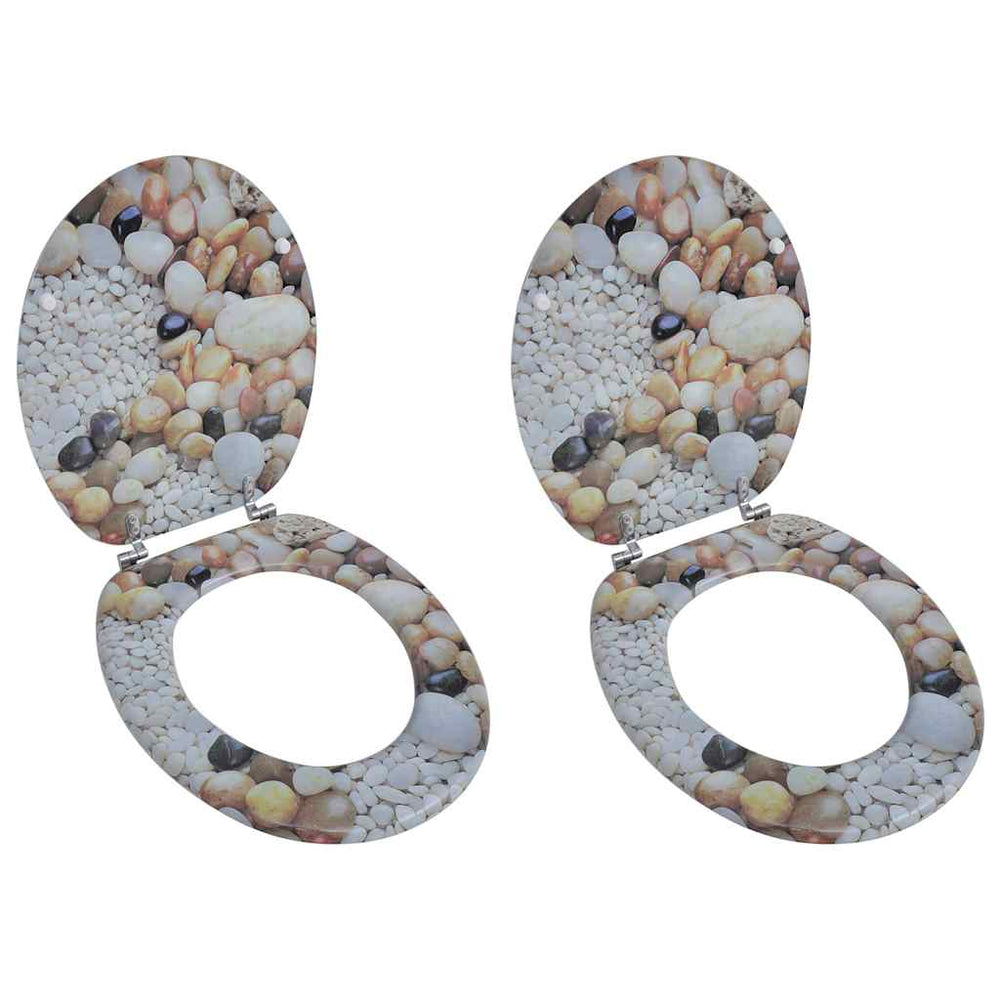 vidaXL Toilet Seats with Lid 2 pcs MDF Pebbles