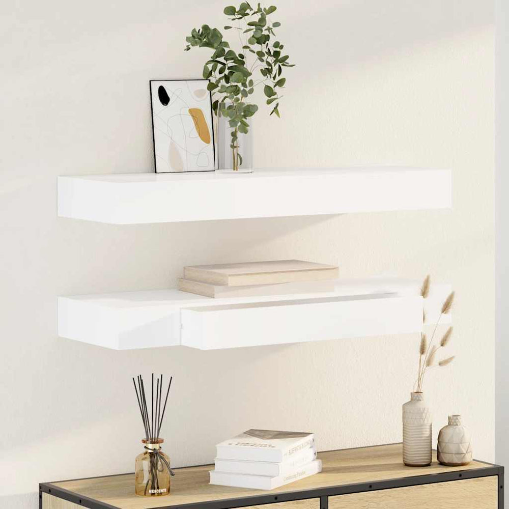 vidaXL Wall Shelf Hanging Shelf with Drawers 2 pcs. White 80 cm