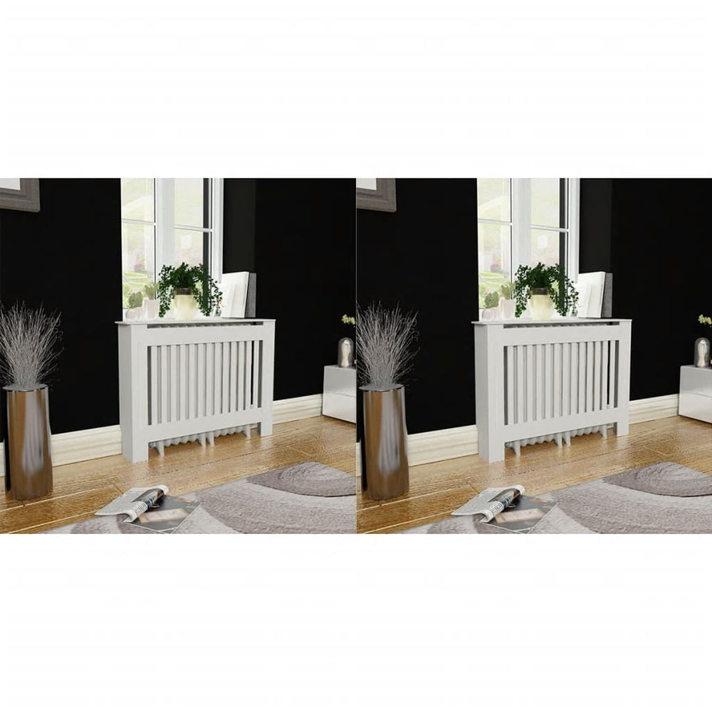 vidaXL Radiator Cover 2 pcs White Engineered Wood 112 cm